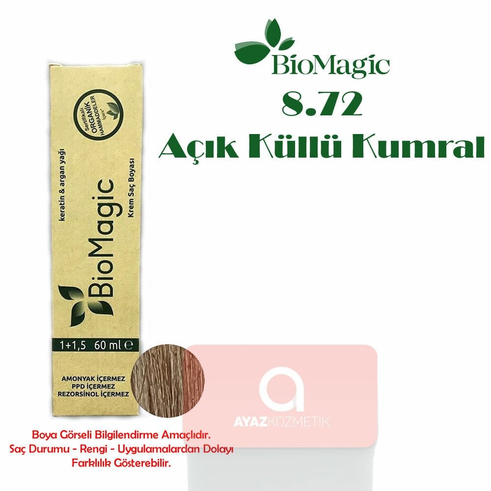 Biomagic Amonyaksız Doğal İçerikli Saç Boyası 60 Ml. - 8.72 Açık Küllü Kumral