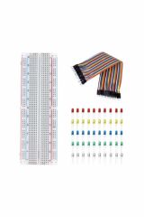 3'lü Set 830 Pin Breadboard 40 Pin Erkek-Erkek Jumper Kablo 50 Adet 5mm Led (5 Renk)