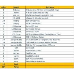 Arduino 124 Parça Uno R3 Robotik Kodlama Uygulamaları Süper Başlangıç Proje Eğitim Seti