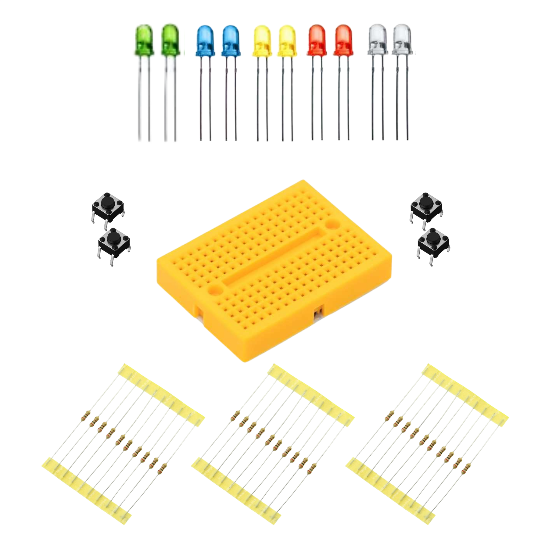 Mini Breadboard - 10 Adet Karışık Led - 30 Adet Direnç - 4 Adet Buton Paketi