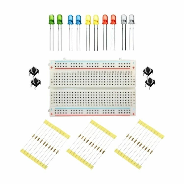 Orta Boy Breadboard - 10 Adet Karışık Led - 30 Adet Direnç - 4 Adet Buton Paketi