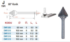 DW Carbide J Tipi 60° Konik - Karbür Kalıpçı Frezeleri(Ölçü Seçeneklerine Bakınız)