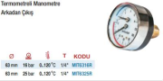 Mitalub Termometreli Arkadan Manometreler (Ölçü Seçeneklerine Bakınız)