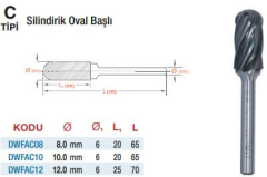 DW Carbide Demir Dışı Malzemeler İçin C Tipi Silindirik Oval Başlı - Karbür Kalıpçı Frezeleri(Ölçü Seçeneklerine Bakınız)