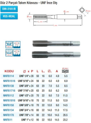 Maier DIN2181 Düz Kanal 2 Parçalı Takım -UNF İnce Diş - HSS Makine Kılavuzları (Ölçü Seçeneklerine Bakınız)