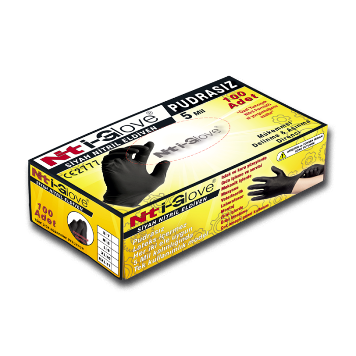 NT-iGlove 5 Mil Siyah Nitril Eldivenler (Ölçü Seçeneklerine Bakınız)