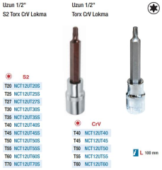 NT Tools 1/2'' Torx Uzun Lokmalar (Ölçü Seçeneklerine Bakınız)