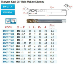 Maier DIN371 Titanyum Kaplı 35° Helis-Metrik - HSS Makine Kılavuzları (Ölçü Seçeneklerine Bakınız)
