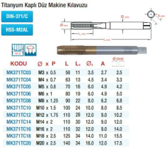 Maier DIN 371 Titanyum Kaplı Düz Kanal-Metrik - HSS Makine Kılavuzları  (Ölçü Seçeneklerine Bakınız)