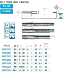 Maier DIN 352 Sol 3 Parçalı Takım - Metrik - HSS El Kılavuzları (Ölçü Seçeneklerine Bakınız)