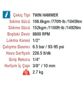 Rotake RT-5277 1/2'' 152kg. 8800 RPM Kabzalı Havalı Somun Sökme