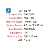 Rotake RT-3804 10mm. 1800 RPM Kabzalı Havalı Matkap