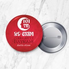 29 Ekim Cumhuriyet Bayramı Atatürk Siluetli 101. Yıl Özel İğneli Yaka Rozeti 58 mm (Model No: 10)