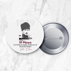 19 Mayıs Atatürk'ü Anma Gençlik ve Spor Bayramı İğneli Yaka Rozeti 58 mm (Model No: 06)