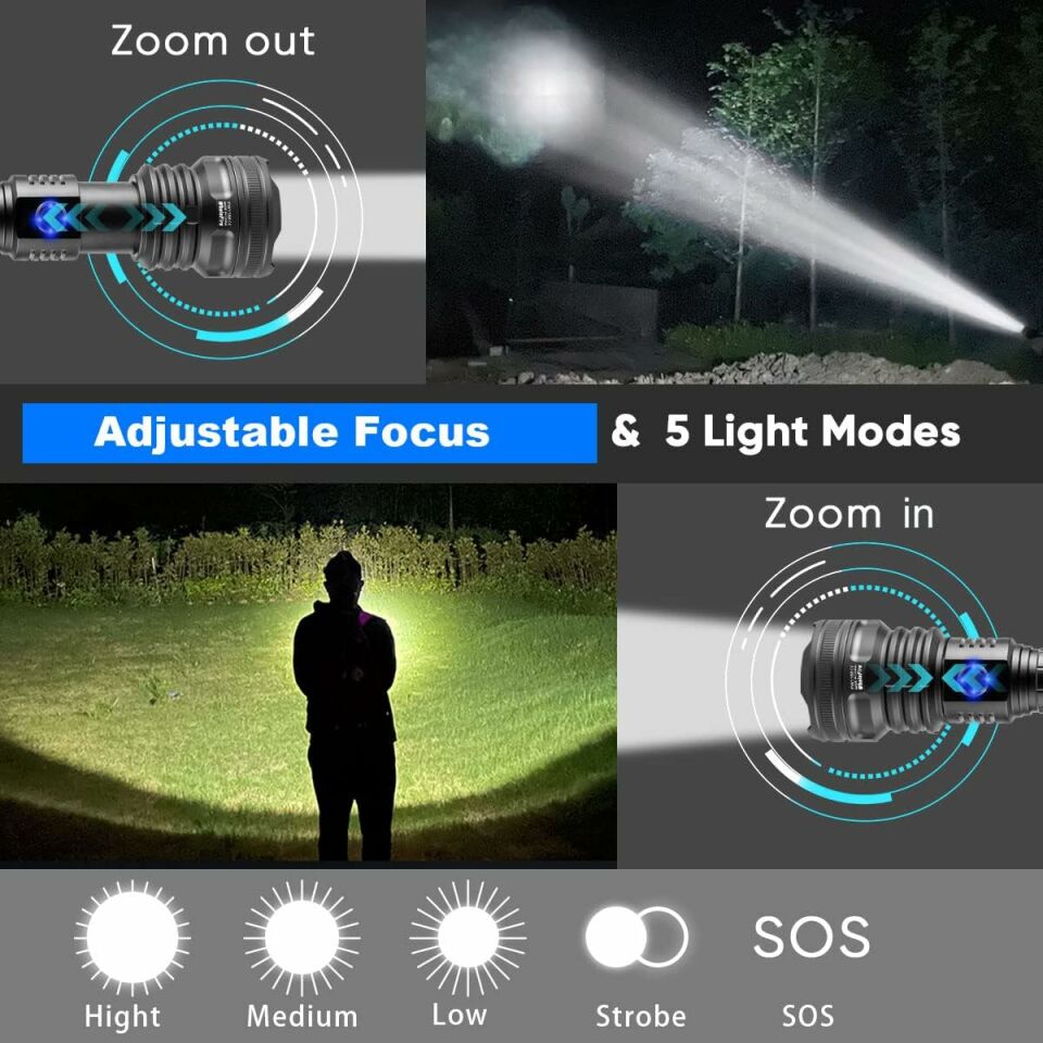 10000 Lümen Çok Parlak Zoom Özellikli Kaliteli EL Feneri NTLS8001