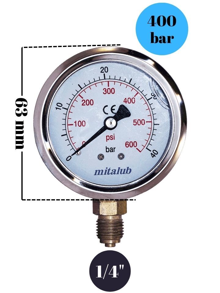 400 Bar Gliserinli Paslanmaz Alttan Çıkışlı Manometre MIGP63400B