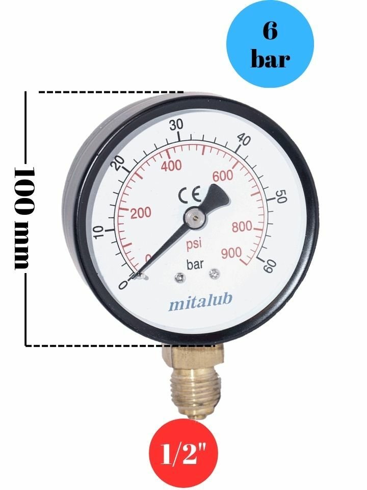 6 Bar Metal Gövde Alttan Çıkışlı Manometre MIM1006MB