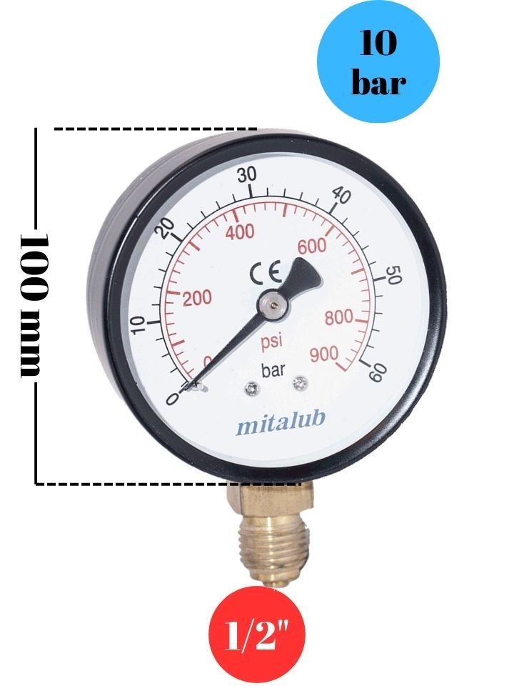 10 Bar Metal Gövde Alttan Çıkışlı Manometre MIM1010MB