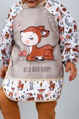 Wild And Happy Karaca Desenli Uzun Kollu Unisex Bebek Mama Önlüğü Sıvı Geçirmez 0-2 Yaş