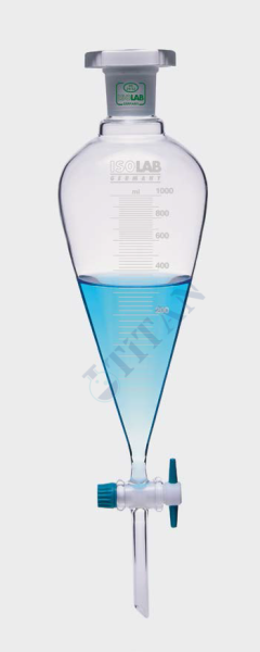 ISOLAB - 031.02.901 ayırma hunisi - cam - konik - dereceli - PTFE musluklu - 1000 ml (1 adet / paket)