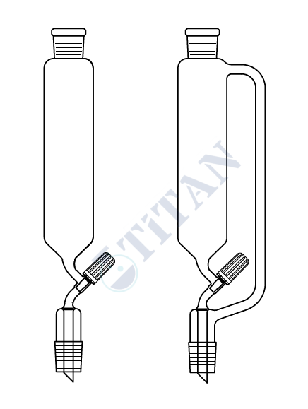 ÇALIŞKAN - LG019.06.1404 - Silindirik tip, Damlatma hunisi, Valf tipi, PTFE, Basınç Dengesiz  250 ml Hacim, NS : 14,5/23