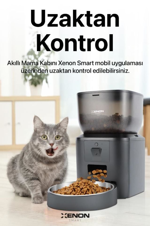 Xenon Smart Akıllı Kedi Köpek Mama Kabı Siyah Wi-Fi Uzaktan Sesli ve Kamera Kontrollü