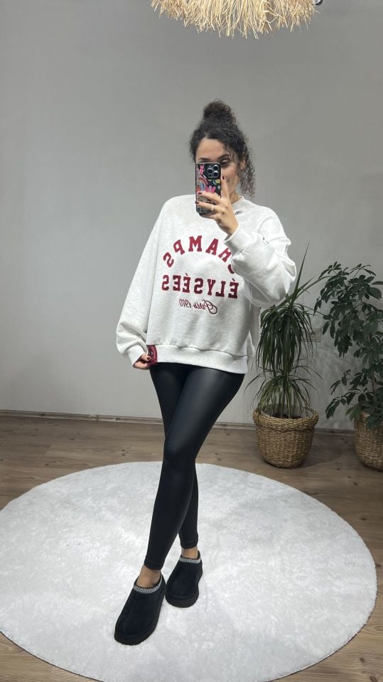 Quzu Baskılı Gri Sweatshirt