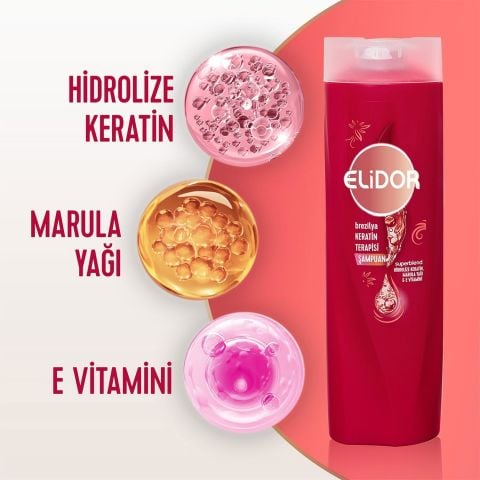 Elidor Brezilya Keratin Terapisi Hidrolize Keratin Marula Yağı E Vitamini Saç Bakım Şampuanı 400 ml
