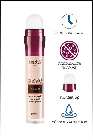 Pretty Beauty Instant Age Waterproof The Eraser Süngerli Kapatıcı No: 3 Deep