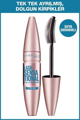 Maybelline New York Lash Sensational Waterproof Suya Dayanıklı Yelpaze Etkili Siyah Maskara