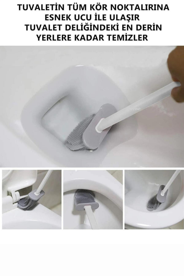 Beyaz Renk Silikon Pratik Banyo Tuvalet Klozet Temizleme Fırçası Ve Tutucu Set