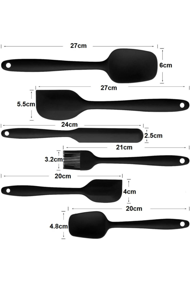 Isıya Dayanıklı Yanmaz Yapışmaz Silikon Spatula Seti 6 Parça Siyah