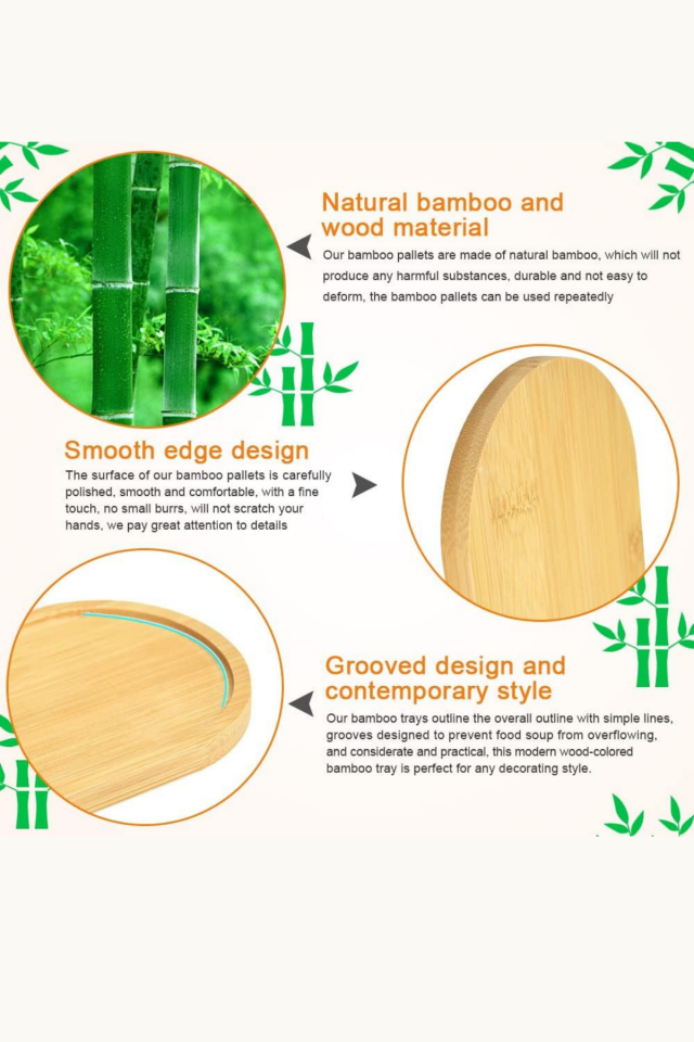 2 Adet Bambu Oval Sunum ve Servis Tepsisi - Ahşap Tepsi - Yağdanlık Altlığı