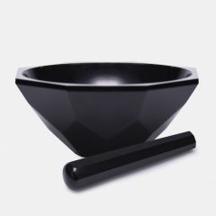 Havan - Agat - Tokmağı İle - Çap 65 Mm - Standart Form - Siyah