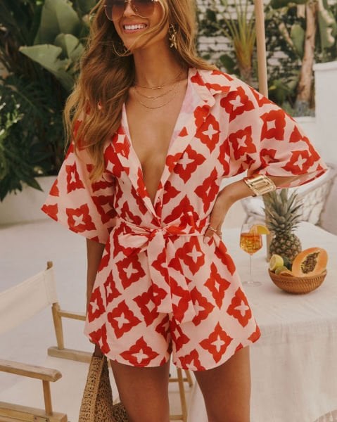 PINK-ORANGE-PRINTED ROMPER