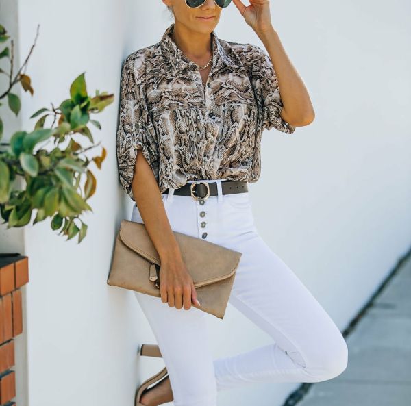 BROWN-SNAKE-PRINT SHIRT