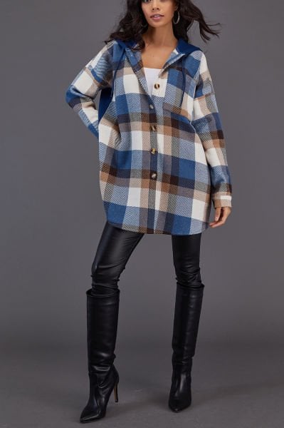 INDIGO-ECRU-PLAID SHIRT