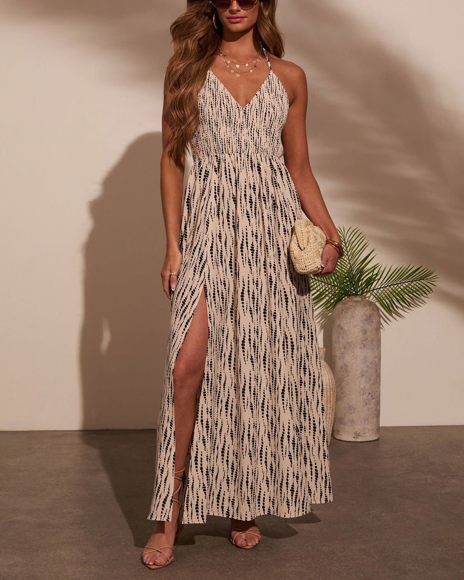 ECRU-BLACK-PRINTED  DRESS