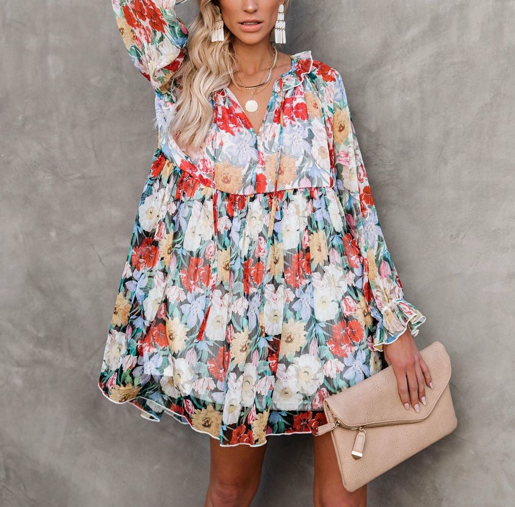 ECRU-RED-FLORAL  DRESS