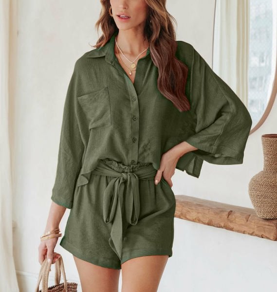 KHAKI  SHIRT-SHORT-SET