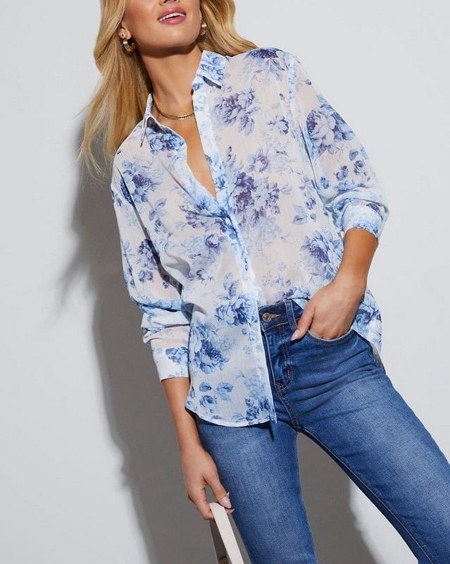 ECRU-BLUE-FLORAL SHIRT