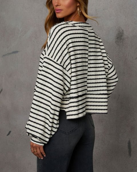 BLACK-ECRU-STRIPED SWEATSHIRT