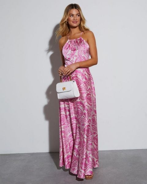 ECRU-FUCHSIA-PRINTED DRESS