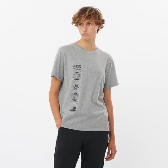 SALOMON KADIN T-SHIRT LOGO COMBO SS TEE W Heather Grey - XL