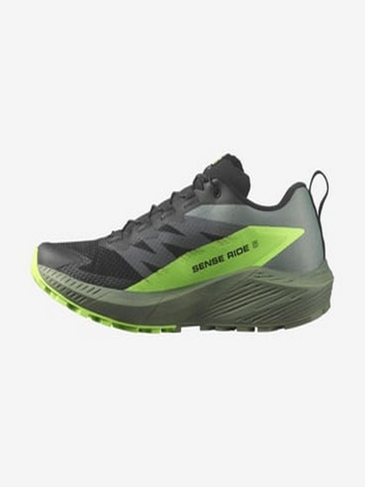 SALOMON ERKEK PATİKA KOŞUSU AYAKKABISI SENSE RIDE 5 Black-Laurel Wreath-Green Gecko - 9.5