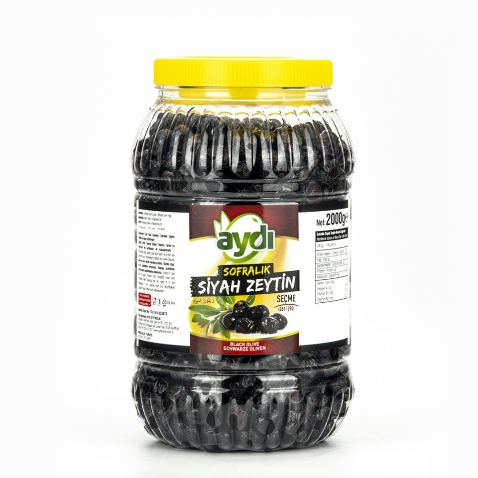 2 Kg pet * 18 Adet Seçme Sofralık Gemlik Siyah Zeytin 291-350 kalibre