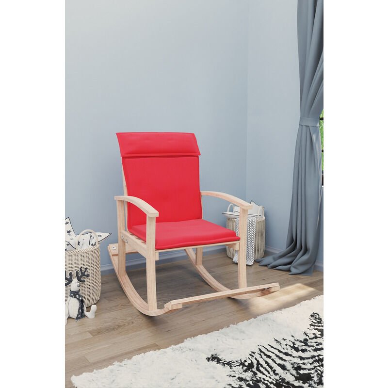 Şirin Ahşap Sallanan Sandalye Dinlenme Koltuğu Kırmızı (Doğal)