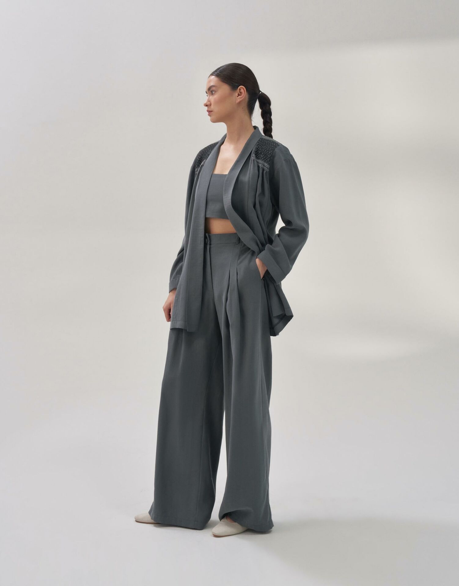 QOOQ Kroşeta Keten Ceket / Kimono 24SS604