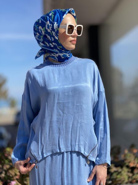 Almarwah Yanları Fermuarlı Cupra Bluz Etek Takım 202563