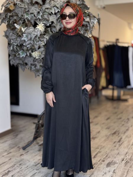 Misswhence Kolları Nervürlü Cepli İpek Saten Elbise 37801
